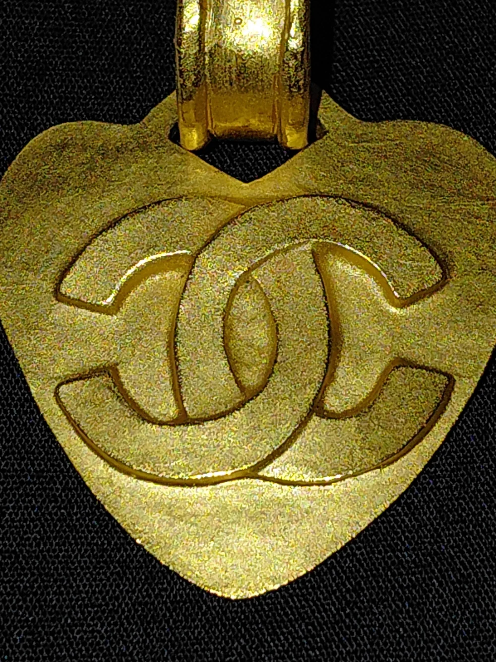 VTG Chanel Brushed Gold Heart CC Logo Clip On Drop Dangle Earrings. VGVC!
